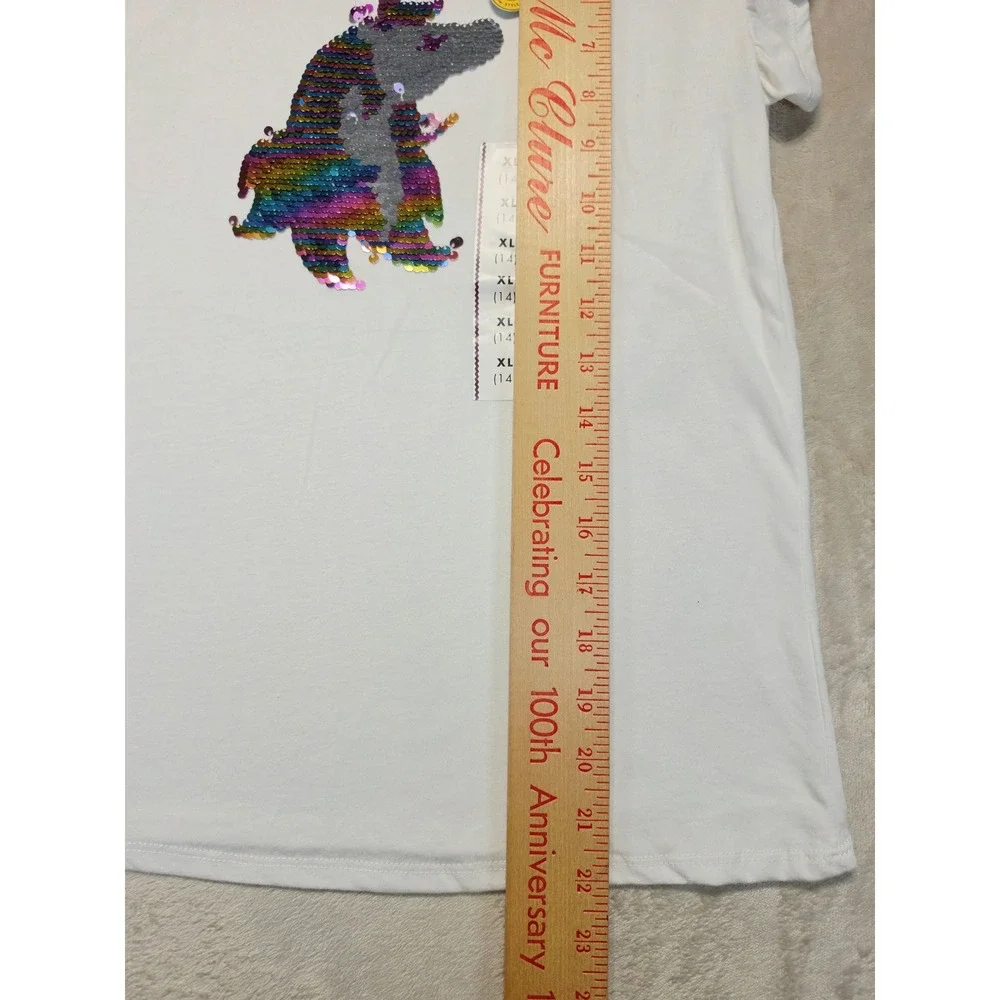Cat & Jack Girls XL 14 White Unicorn Flip Sequin Flutter Sleeve T-Shirt NWT